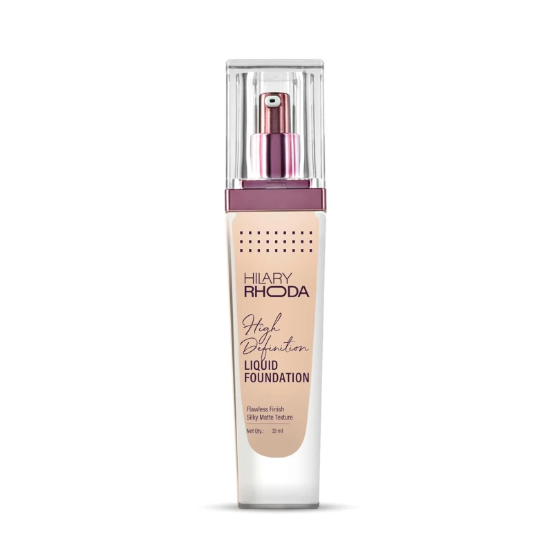 Hilary Rhoda High Definition Foundation for Women | Hides Pores & Blemishes | HD Foundation For All Skin Types | Blendable Formula | Natural & Matte Finish | High Coverage Liquid Foundation - 33ml (Nude Beige - Shade 04) - Thumbnail 8